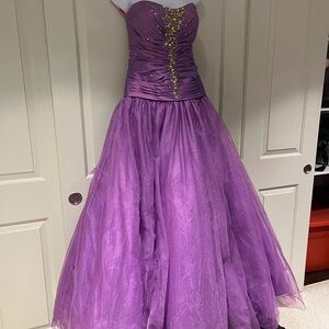 Maggie Sottero lilac ball gown with gold jewel accents